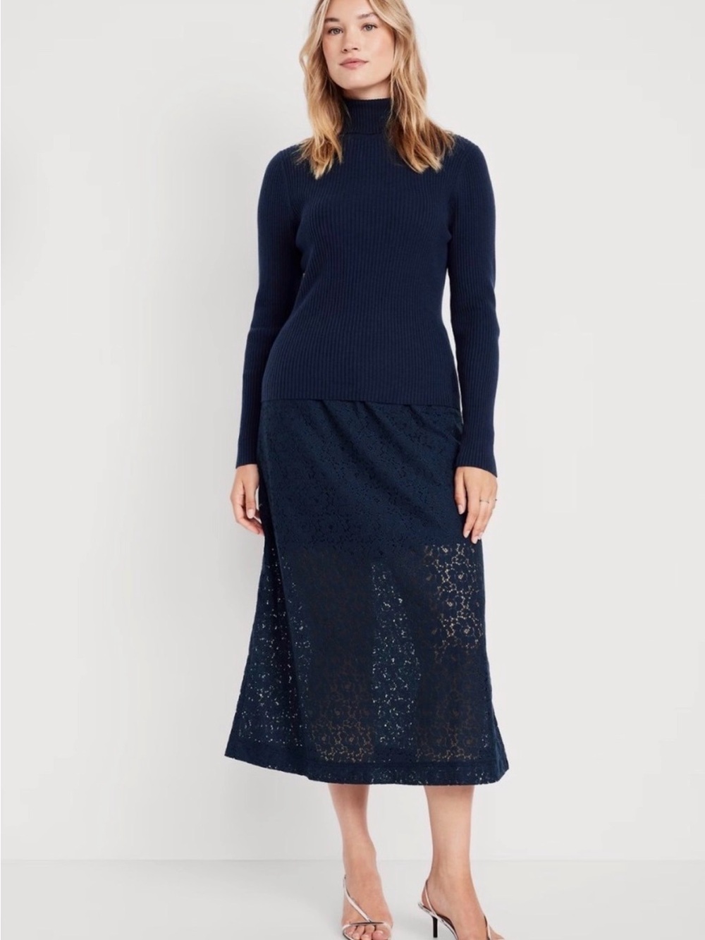 Old Navy Navy Lace-Overlay Midi Skirt